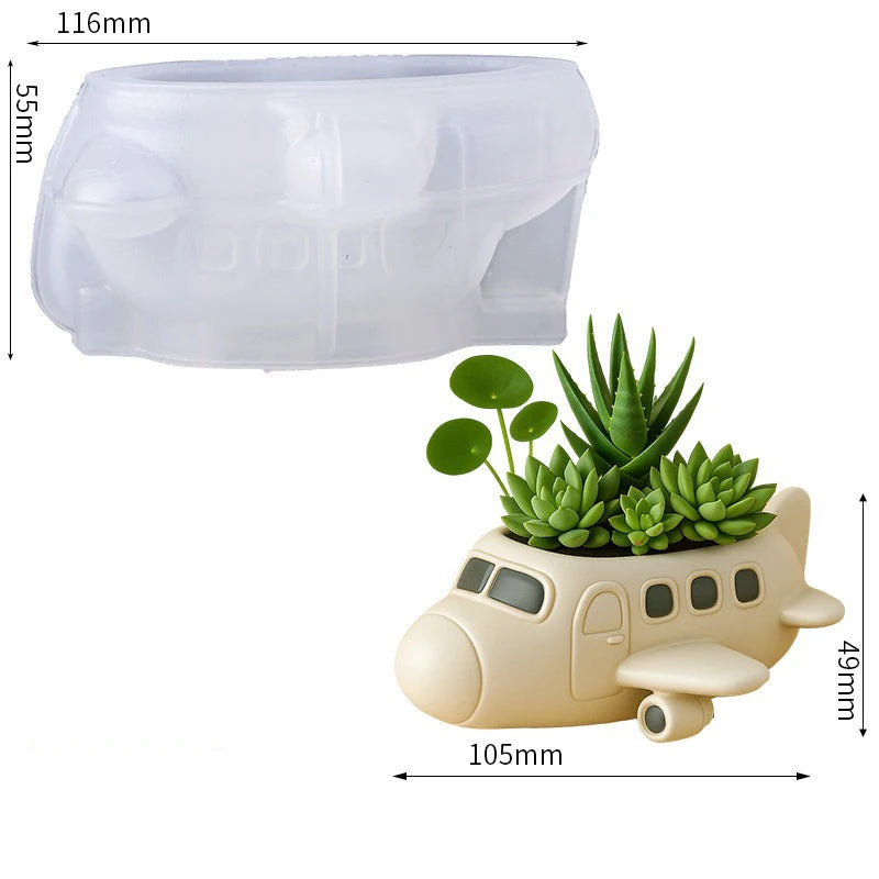 Cute Airplane Silicone Mold for Planter, Gypsum Cement Craft Mold, Home Garden Desktop Decor, Candle/Soap Making Tool Oasis Select White