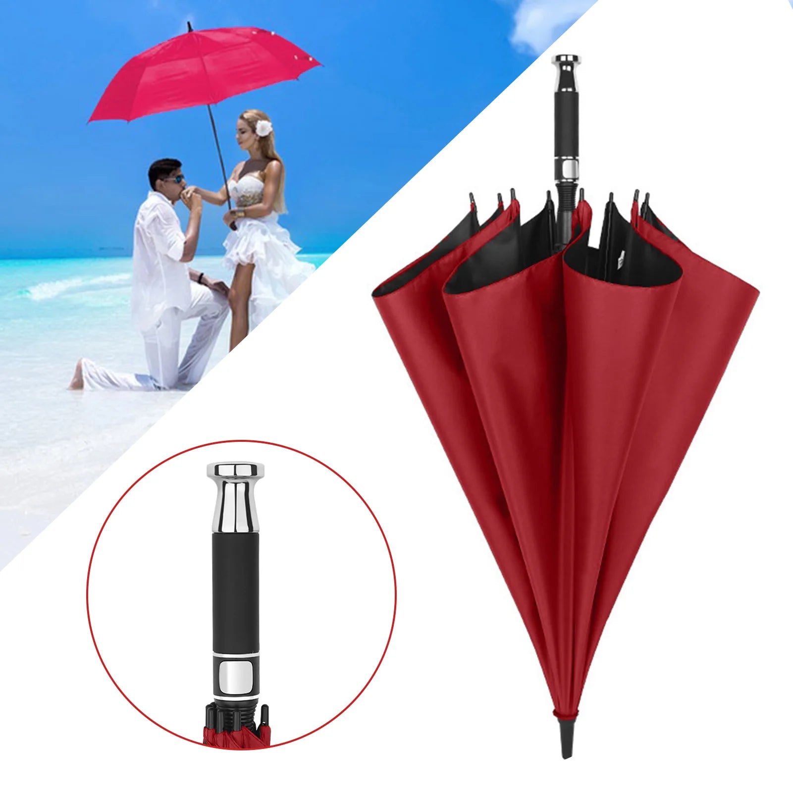 PEAKINBAGS Double Layer UV Auto Open Long Handle Umbrella Long Handle Umbrella Oasis Select