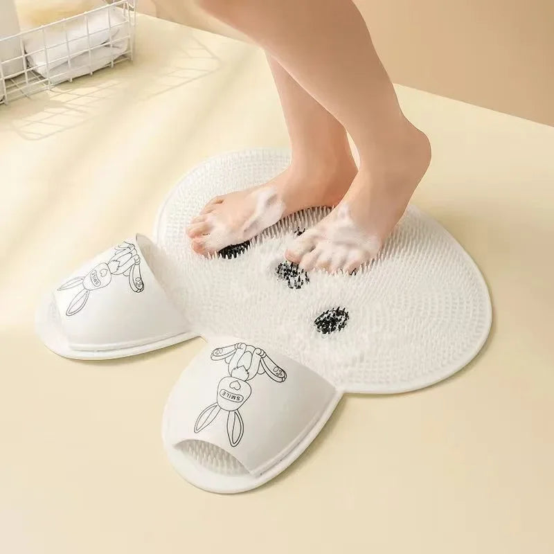 Bathroom Shower Anti Slip Mat Rabbit, Circular Massage Foot Mat, Back Suction Cup,Foot Scrubber, Back Scrubber, Anti Fall Device Oasis Select