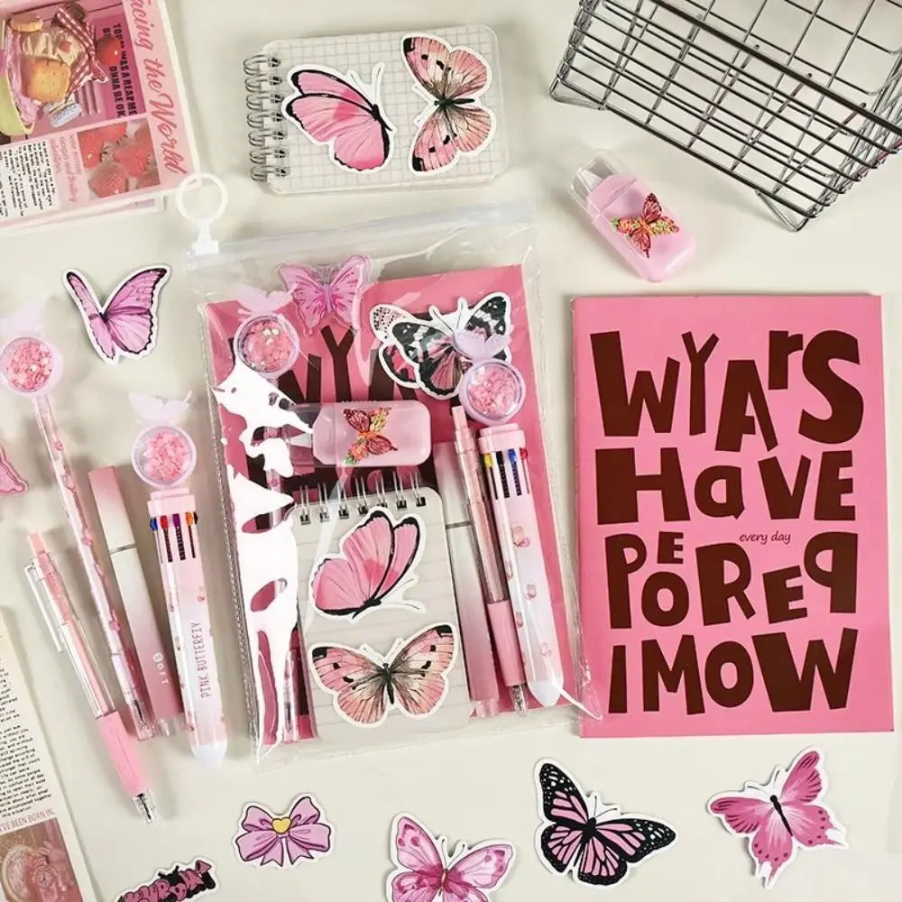 9 in 1 Butterfly Stationery Set INS Pencils Erasers Study Stationery Gifts Ballpoint Pen Stickers Student Stationery Set Oasis Select