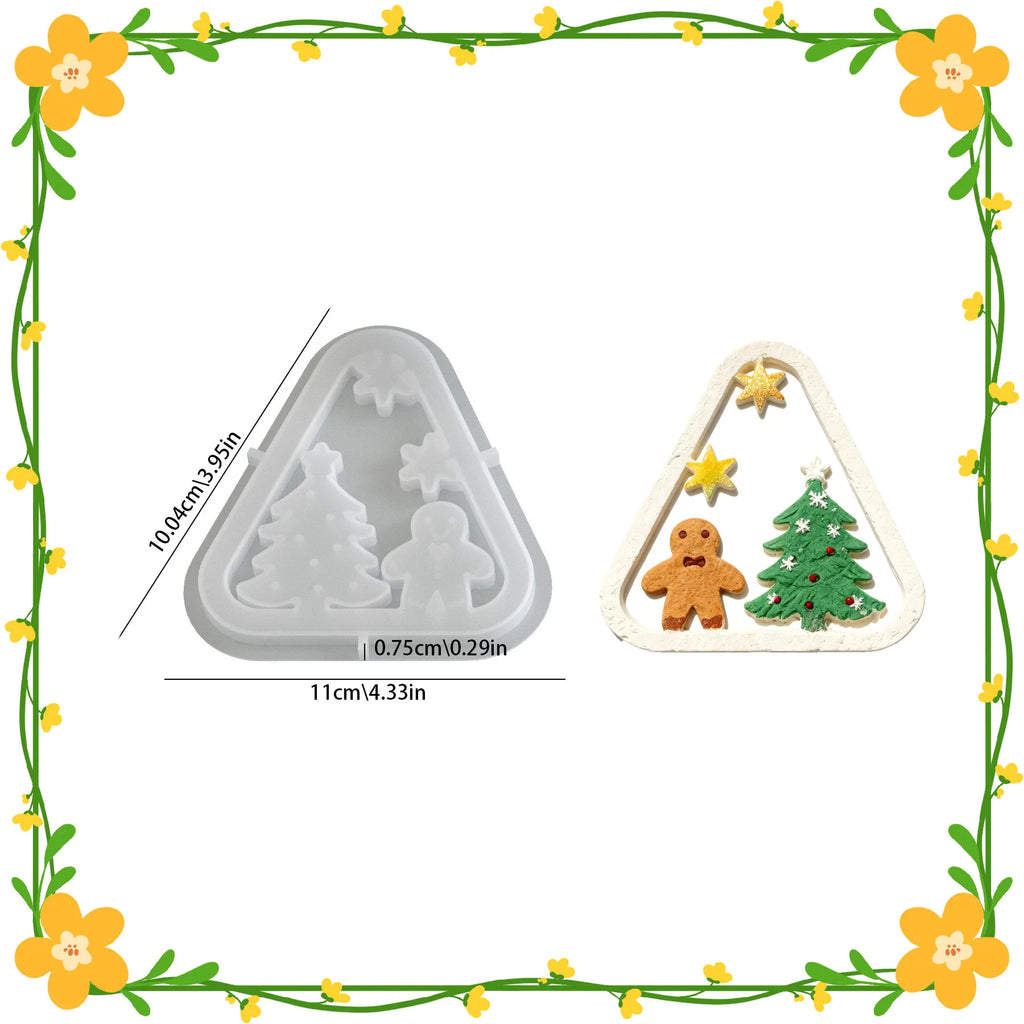 Christmas Triangle Candlestick Silicone Mold Santa Claus Snowman Tree Festival Resin Mould Mini Table Ornaments Home Decoration Oasis Select B mold