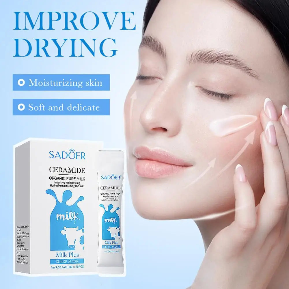SADOER Ceramide Milk Sleep Mask – 20 Sachets Night Moisturizer Overnight Sleep Mask Oasis Select