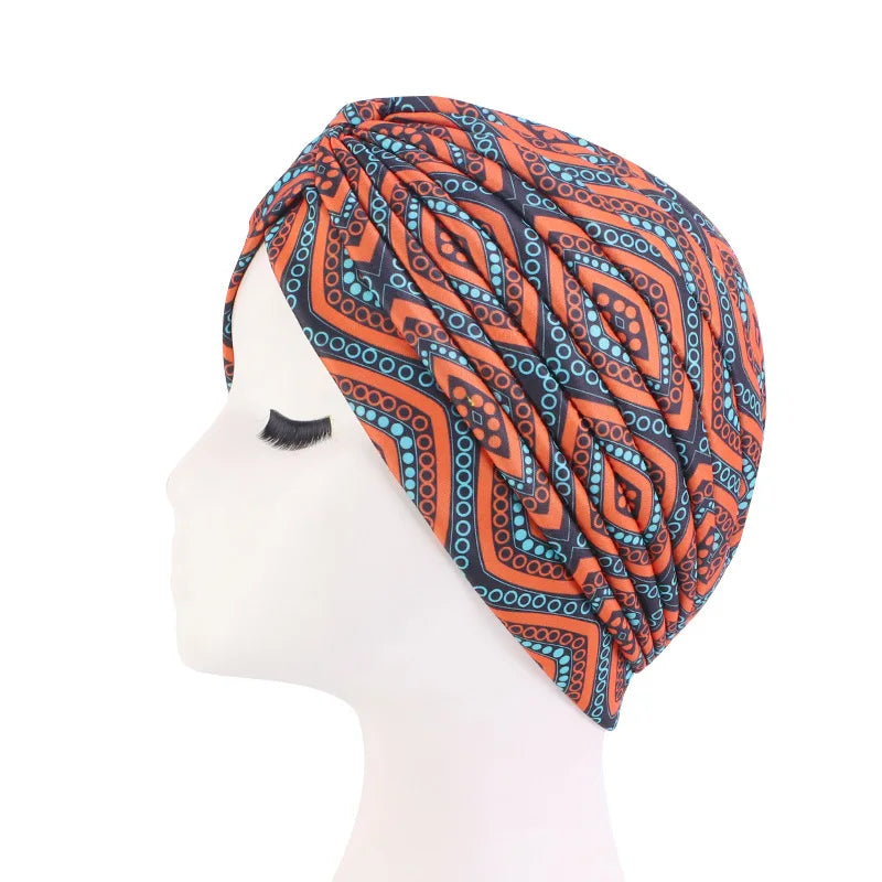 Fashion Printed Knot Turban Headwrap for Women Soft Chemo Cap Muslim Hijab Beanie Headscarf for Hair Loss and Daily Style Oasis Select B