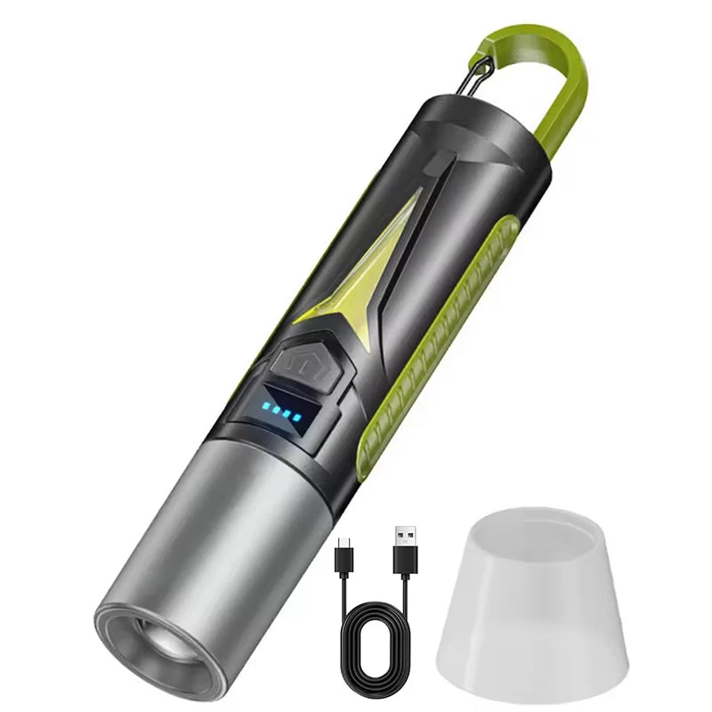 Powerful LED Flashlight Outdoor Camping Light USB Rechargeable Flashlight Portable Work Light Emergency Torch with Side Lights Oasis Select A