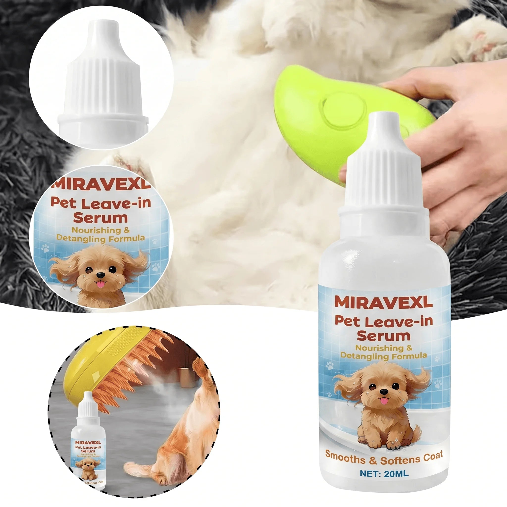 Dog & Cat Leave-In Serum - Detangling & Hydrating Pet Conditioner, Anti-Frizz Grooming Formula for Soft, Smooth & Shiny Coats Oasis Select