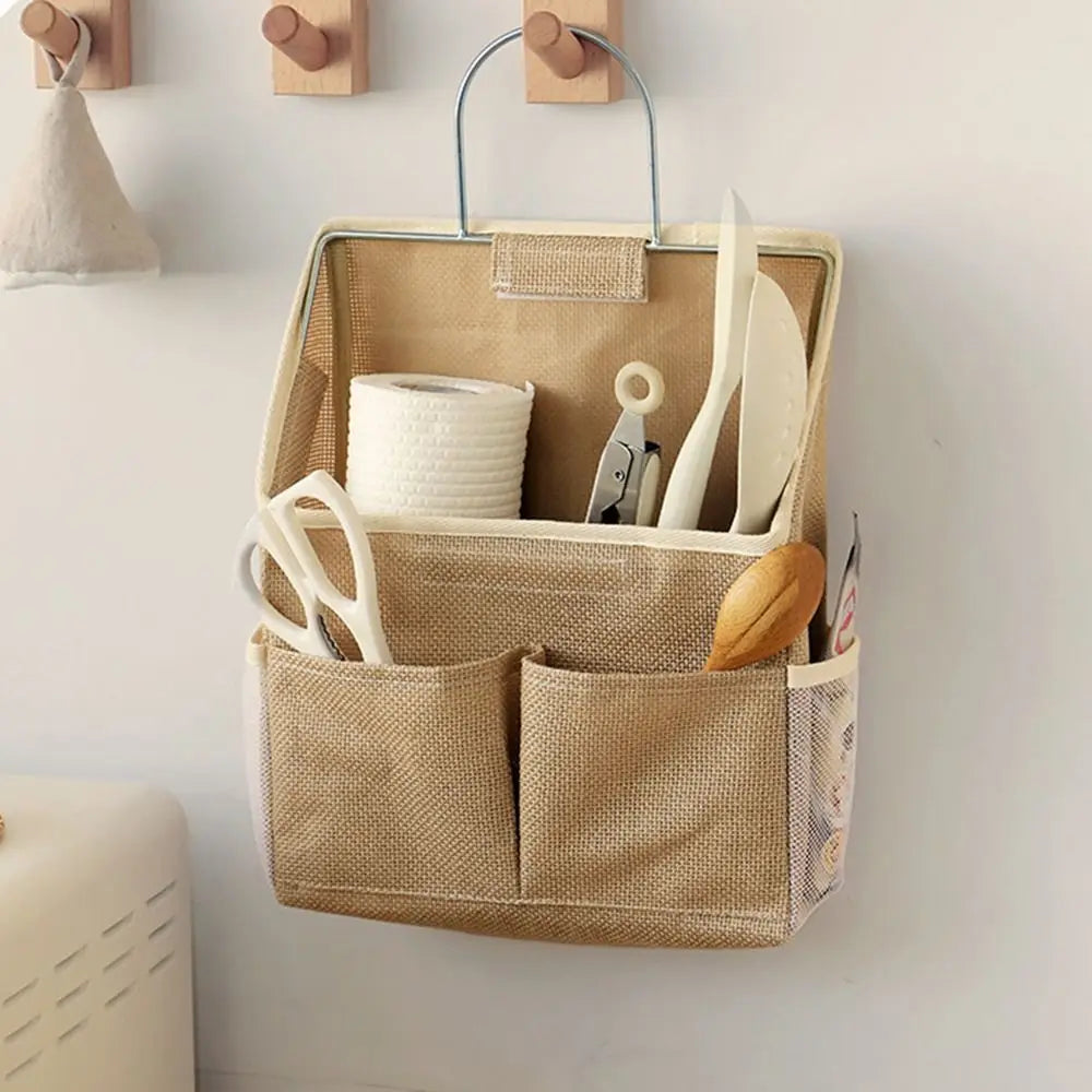 Hanging Storage Bag with Pockets | Cotton Linen Wall Organizer