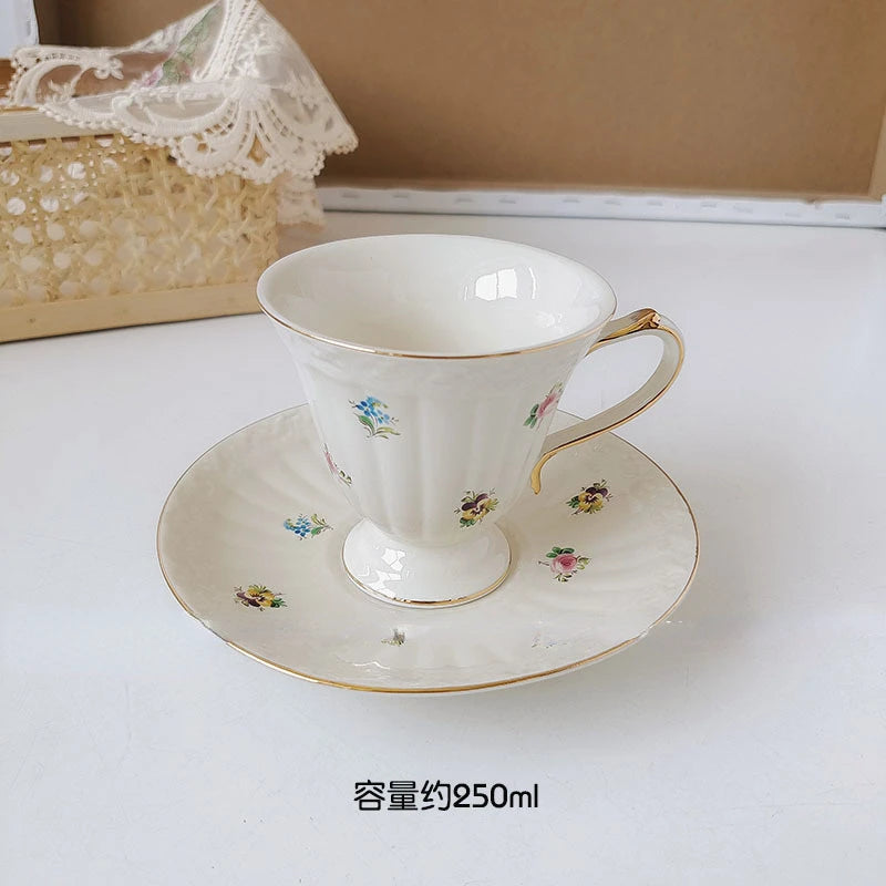 British European French Ceramic Coffee Cup And Dish Set Afternoon Teapot Dessert Teapot Coffee Mug Teacup Pot Kitchen Drinkware Oasis Select one Cup One Dish