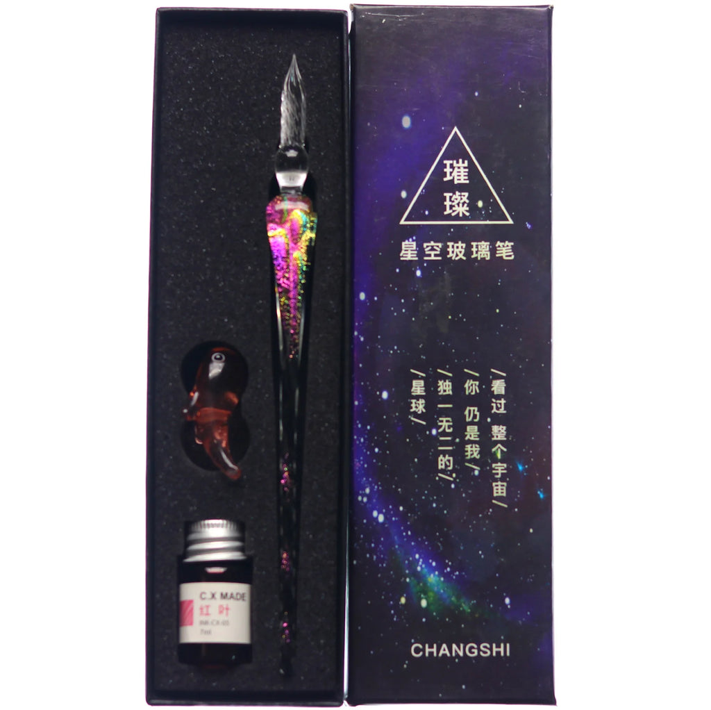 Star glass pen dipped in fountain pen gift box gold powder color ink set for students, net red Tiktok creative gift pen Oasis Select 2