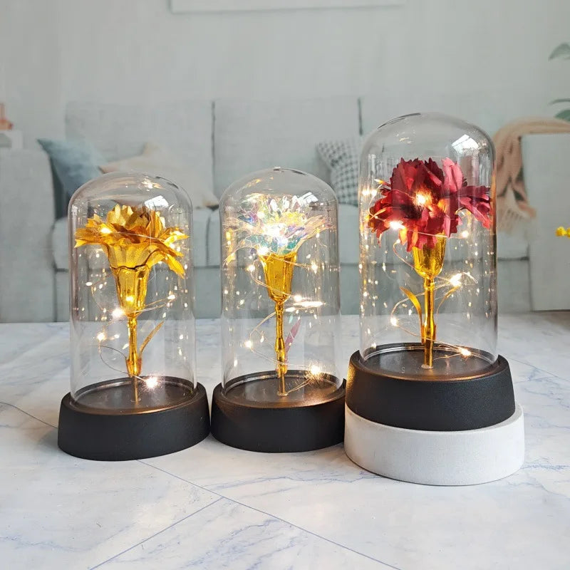 Artificial Carnation Flowers Valentines Day Gift For Girlfriend Eternal Carnation LED Light Foil Flower Mother's Day Gift Oasis Select
