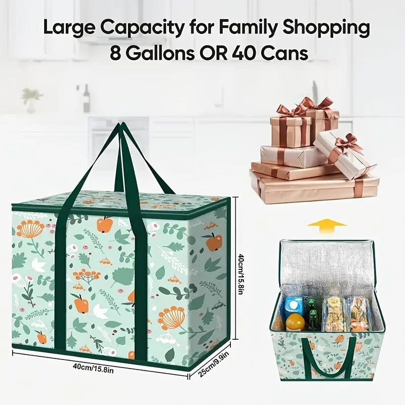 Large Reusable Insulated Grocery Bag Hot Cold Thermal Food Bag Zipper Wide Mouth Spacious with Pockets for Shopping Picnic Oasis Select