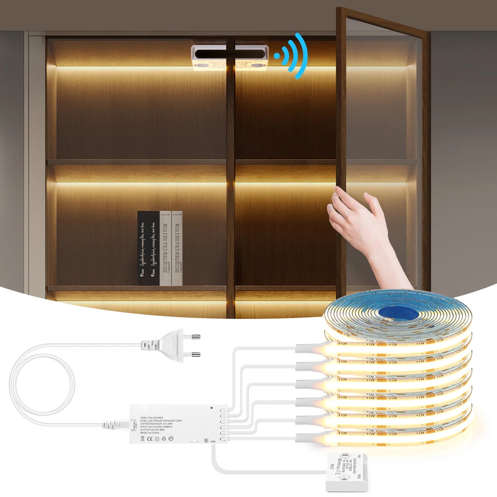 1-10PCS COB LED Cabinet Strip Lights with Double Door Sensor Swtich Night Light Integrated Lighting Proximity Induction Switch Oasis Select