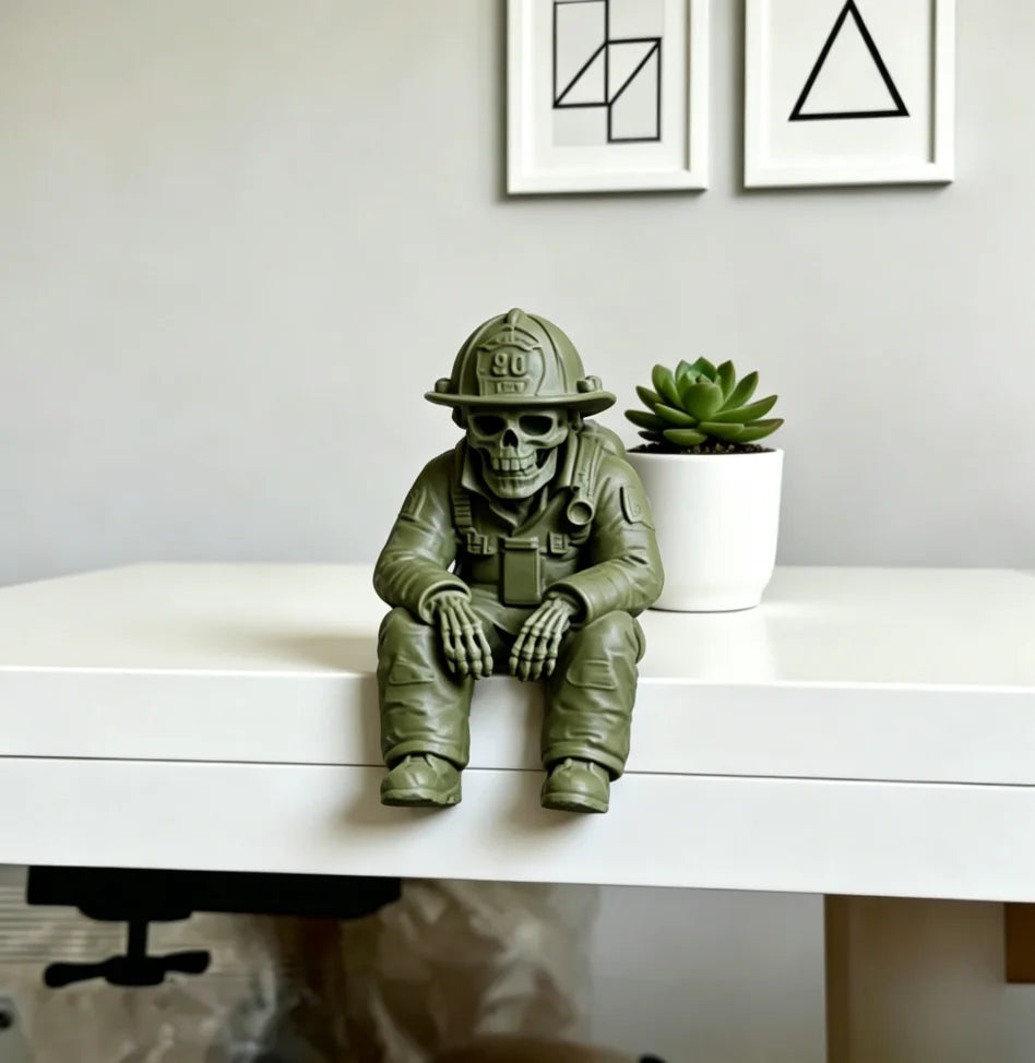 Spooky Skeleton Firefighter Shelf Decor Miniature Sitting Figurines Ornaments for Desktop Mantel & Halloween Displays Home Decor Oasis Select Firefighter Green
