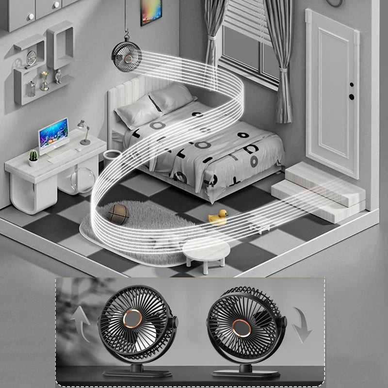 4 in 1 USB Rechargeable Fan with LED Night Light 5 Speed 720° Adjustable Low Noise Mini Desk Clip Fan For Home Office Camping Oasis Select
