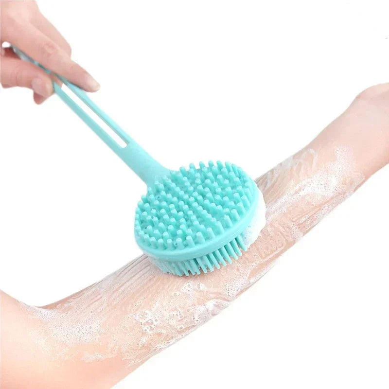 Double-Sided Shower Body Brush Silicone Long Handle Bathroom Wash Brush Bathing Massages Back Body Exfoliating Brush 1pc Oasis Select