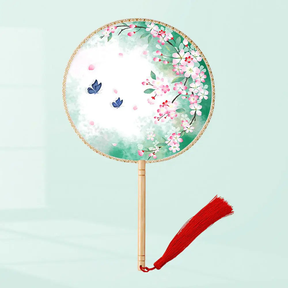 China Fan Wholesale Semi-Transparent Long Handle Tassel Dance Fan Female Costume Hanfu Cheongsam Embroidery Small Round Fan Oasis Select N1