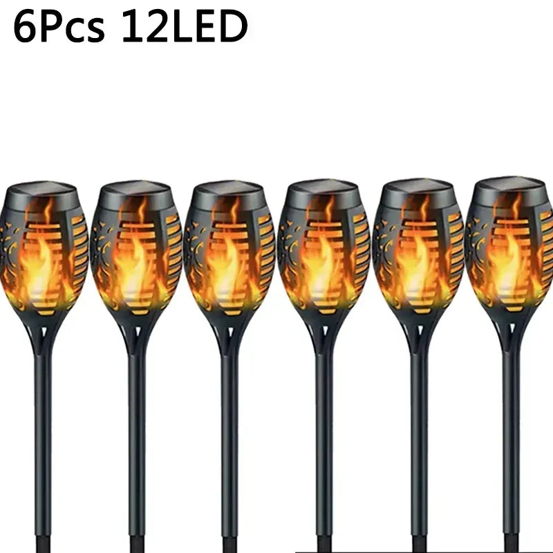 1-10Pack Solar Flame Light Outdoor 96/12 LEDs Flickering Torch Waterproof Night Lamp Garden Decoration for Lawn Path Yard Patio Oasis Select houyan 12LED 6pcs Solar Charge