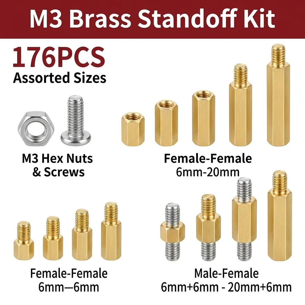 176pcs M3 Motherboard Standoffs And Screws Kit Hex Male-Female Brass Spacer Standoffs Laptop Construction Kit Oasis Select
