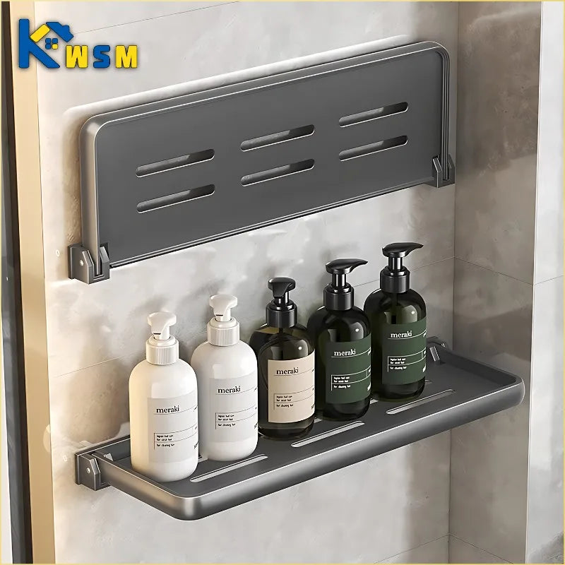 Aluminium Bathroom Shelf Foldable Bathroom Vanity Organiser No Hole Hanging Organiser Vanity Organiser Bathroom Organiser Oasis Select