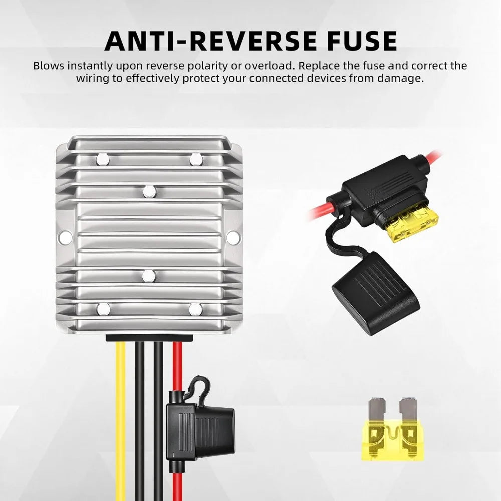 36V 48V Step Down to 12V Converter 20A Voltage Regulator with Fuse Waterproof Voltage Reducer for Golf Cart Club Car LED Lights Oasis Select