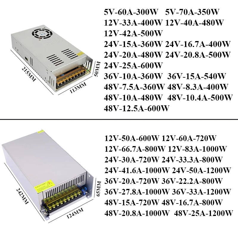 AC 220V TO DC 12V 24V 5V Power Supply 500W 600W 800W Power Supply AC 220 V TO DC 5 12 24 V Lighting Transformers For LED Strips Oasis Select