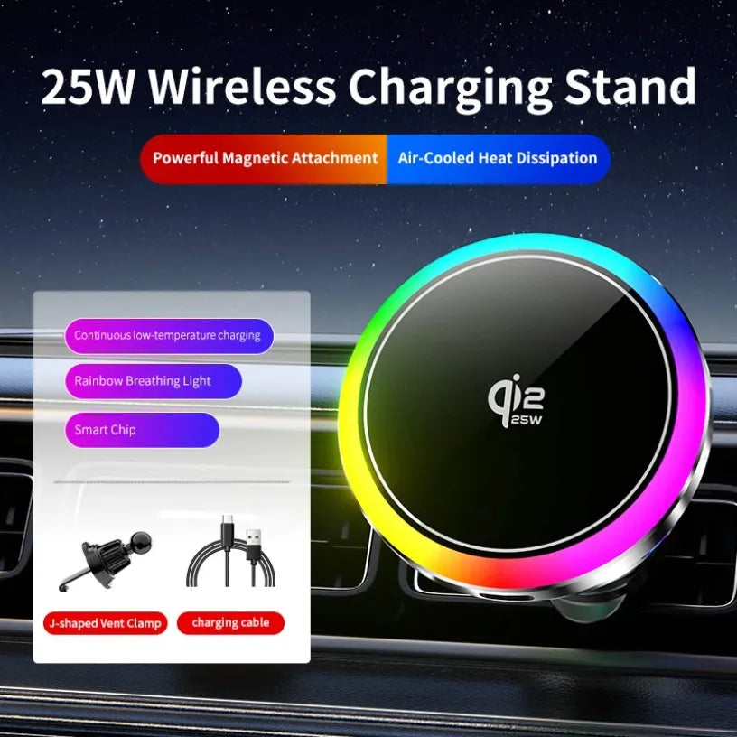 25W Qi2.2 Magnetic Wireless Car Charger Car Mount with Cooling Fan for Magsafe iPhone12 13 14 15 16 17 Samsung S26 Series Phone Oasis Select