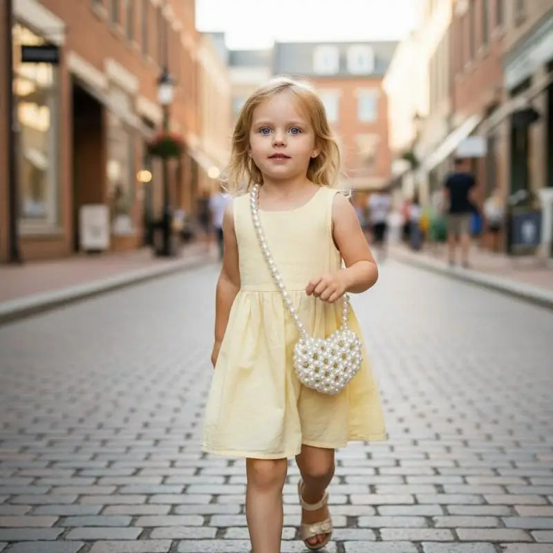 Pearl Beaded Heart Bag for Kids & Girls Sweet Love Shape Mini Fashion Handbag Cute Daily Accessory Gift Option Oasis Select