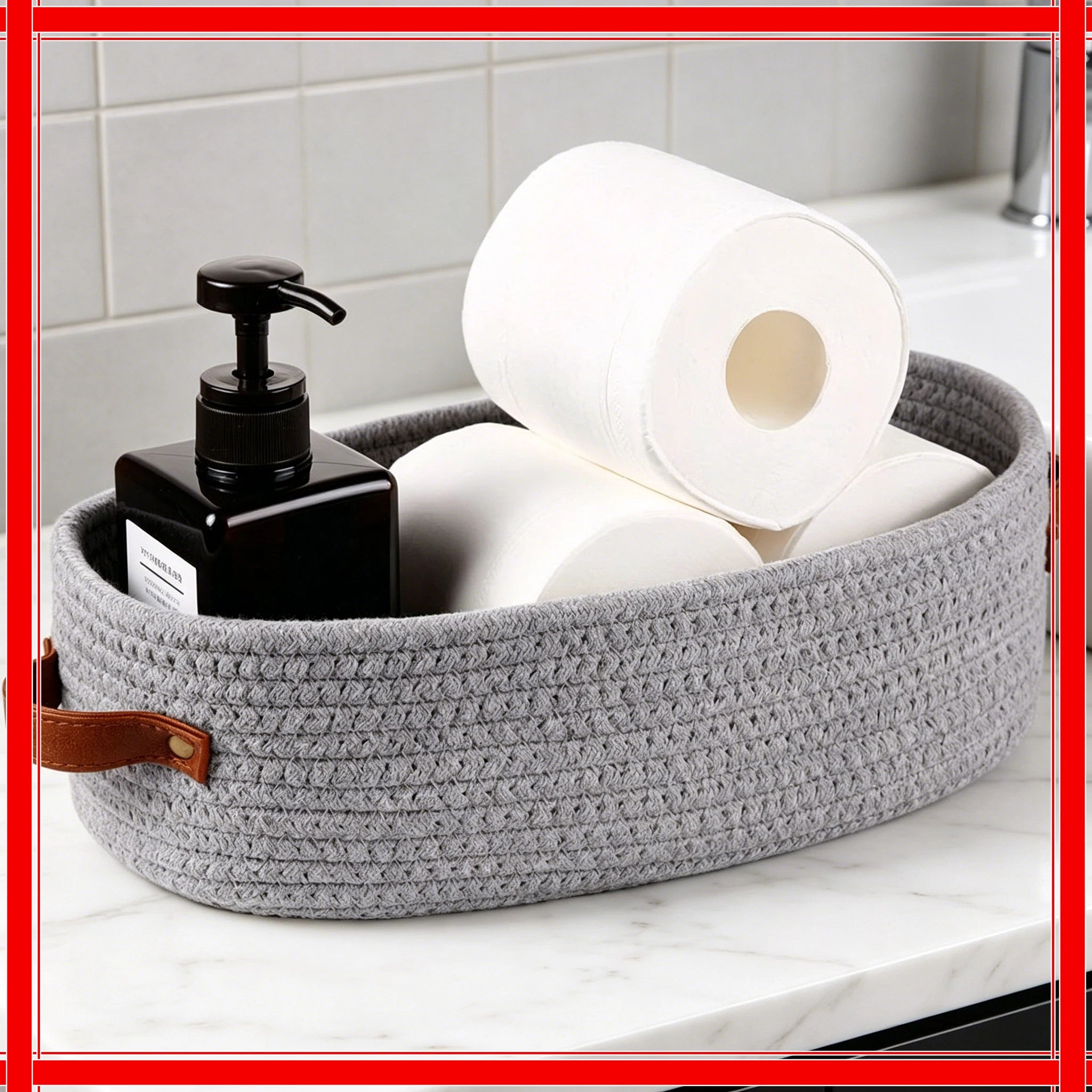1pc Oval Woven Bathroom Storage Basket, Multifunctional Desktop Organizer, Toilet Paper Holder, Toy Storage Basket Oasis Select