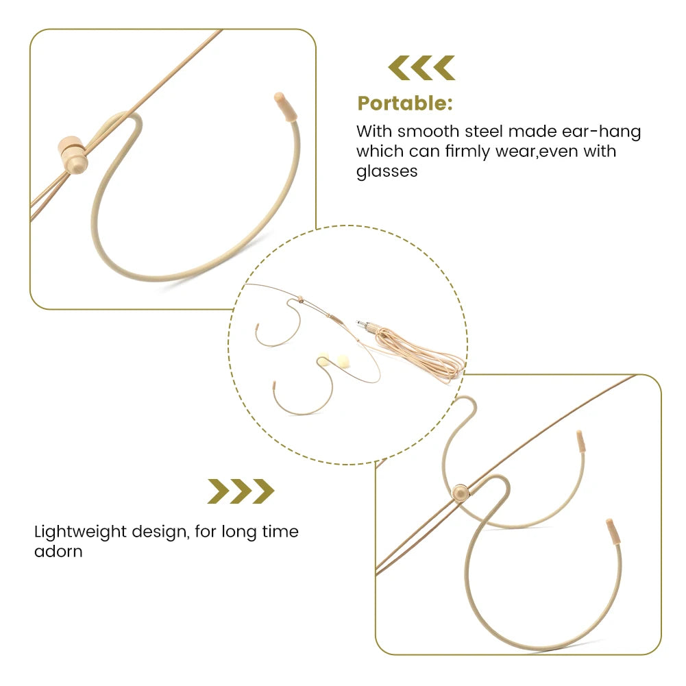 Double-Earhook Headset Microphone Headworn Omnidirectional Condenser Cartridge Microphone For Sennheiser For Shure Wireless Oasis Select
