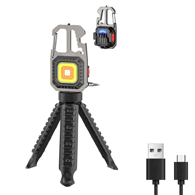 Mini COB Keychain Flashlight Protable Work Light USB Rechargeable Pocket Torch Outdoor Camping Fishing Emergency Lamp Oasis Select Grey with bracket