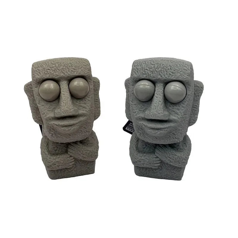 1Pcs Stone Man Releases Stress Toy Slowly Rebounds Soft Moai Statue Squeeze Eyes Interested Expression Relaxes Stress Oasis Select