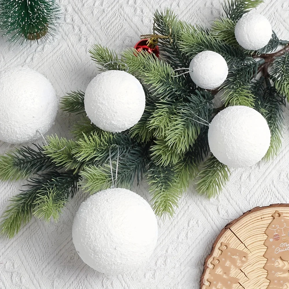 6pcs White Foam Christmas Ornaments - Elegant Hanging Snowball Decorations for Xmas Tree, Winter Parties, and Holiday Home Decor Oasis Select