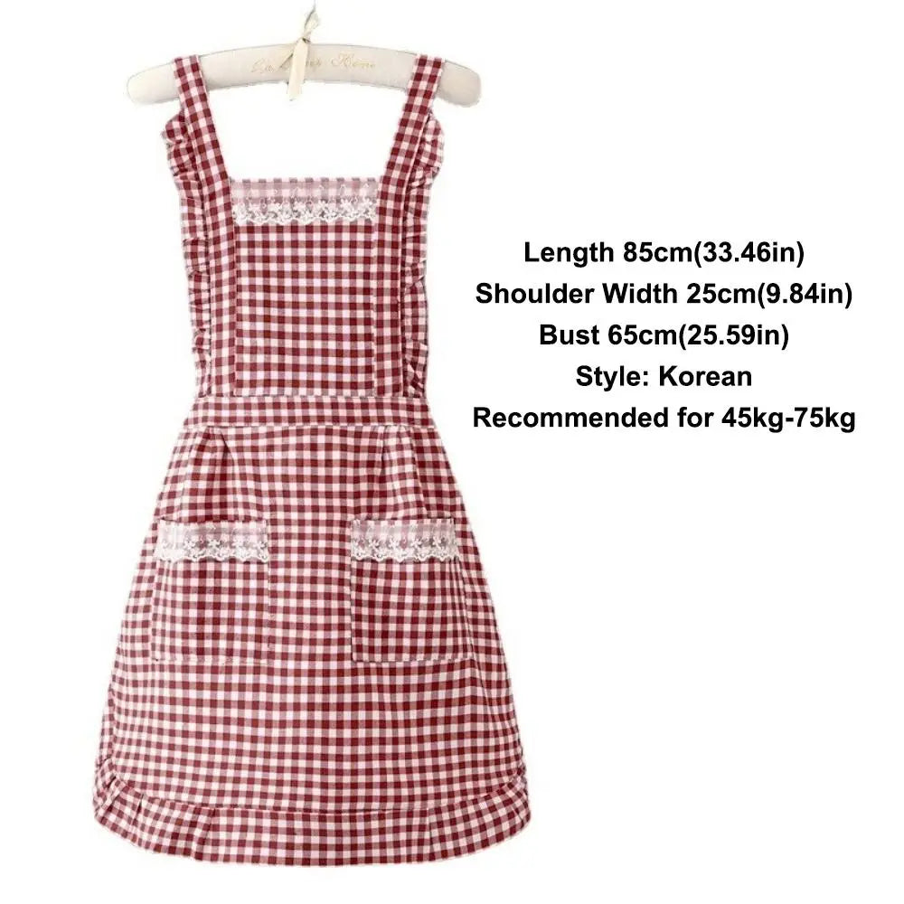 Korean Style Cotton Kitchen Apron with Pockets | Women & Girls