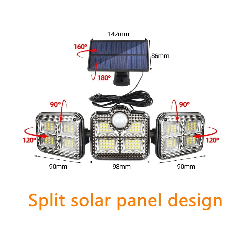 Solar 3-Head LED Outdoor Wall Light | Motion Sensor IP55