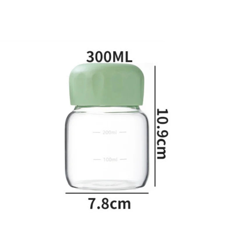 300ML Small Glass Water Bottles with Lid Portable Cute Mini Cylindrical Solid Color Leak Proof Water Cup Student Drinking Bottle Oasis Select