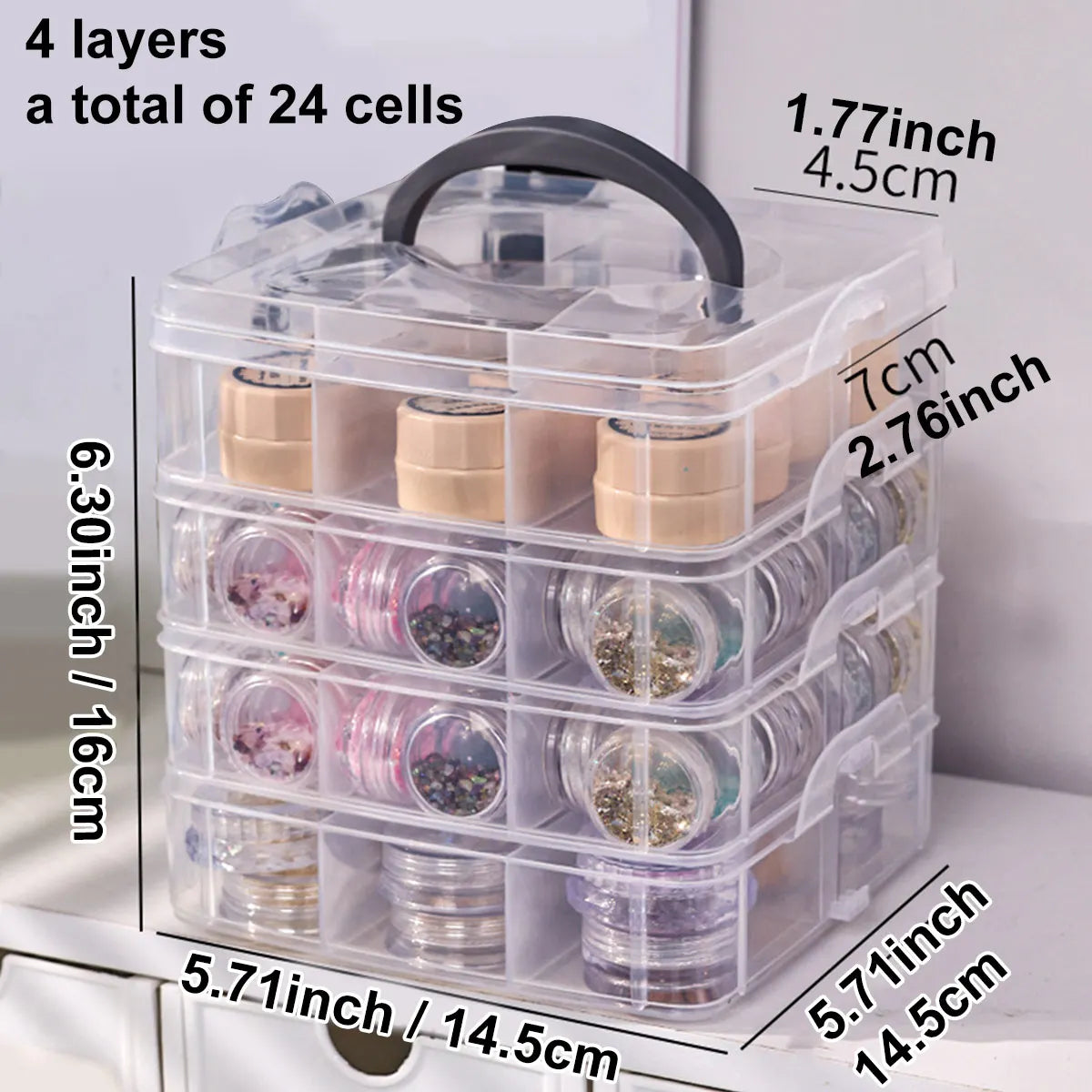 Stackable covered storage containers, jewelry, accessories, toys, sewing supplies, tape storage boxes, snap on tray containers Oasis Select 4 layers-transparent