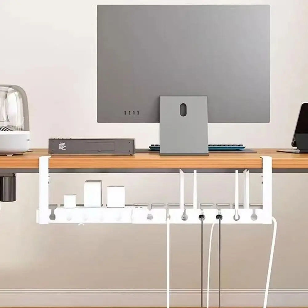 No-Drill Under-Desk Cable Management Tray | Retractable Metal