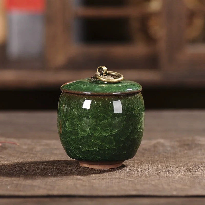 Ceramic Caddies Tea Container Coffee Canister Porcelain Tea Caddy Tea Storage Box Container Oasis Select Emerald Green 6.3x7.3cm