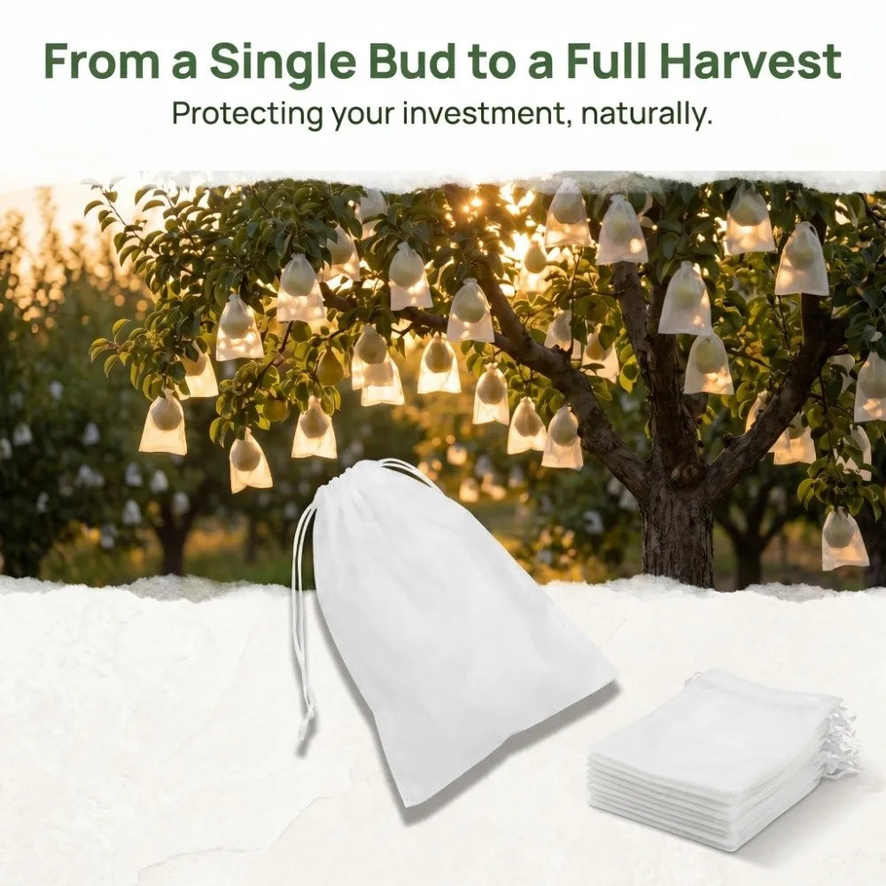 100Pcs Breathable Fruit Protection Bags Hidden Drawstring Non-woven Fabric Bird Netting Anti-Bird Multi-purpose Oasis Select 20-30cm-100Pcs