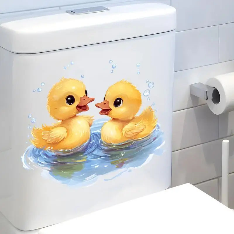 Duck Themed Playing Water Toilet Stickers Waterproof Peel and Stick Bathroom Decor Decals for Toilet Lid Use Oasis Select