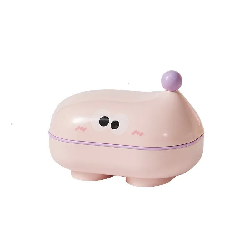 Flip-top Soap Box Big-eyed Cute Household Draining Soap Holder with Lid Cartoon Soap Box for Student Dormitorie Bathroom Storage Oasis Select