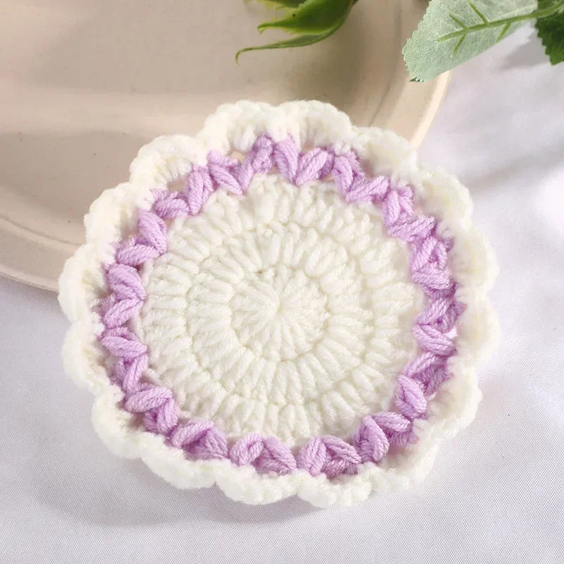 Wave Lace Coaster Simple Fashion Cute Flower Knitted Coasters Hand-woven Thermal Insulation Mat Table Decoration Cup Pads Oasis Select 8