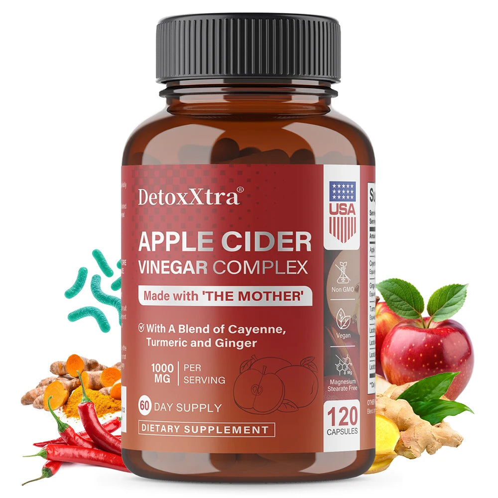 DETOXXTRA Apple Cider Vinegar Capsules 1000mg – 120 Ct ACV Dietary Supplement Oasis Select
