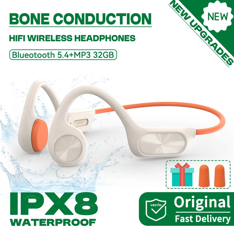 Original Bone Conduction Wireless Headphones Bluetooth 5.4 32GB MP3 Player IPX8 Waterproof Swimming Sports HIFI Music Headsets Oasis Select White 32GB