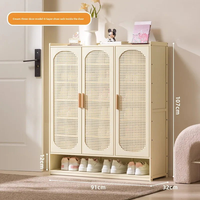 Cream wind arc door shoe cabinet living room household entrance entrance multi-layer shoe rack dormitory storage cabinet storage Oasis Select Milky White 3-8
