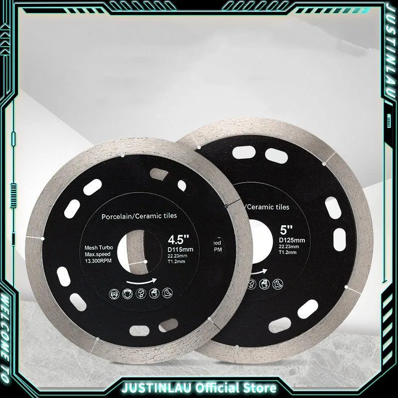 JUSTINLAU 105/115/125mm Diamond Blade CONTINUOUS RIM for Thin Cutting Wet Cutting Porcelain Ceramic Tiles Saw Blade Cutting Disc Oasis Select
