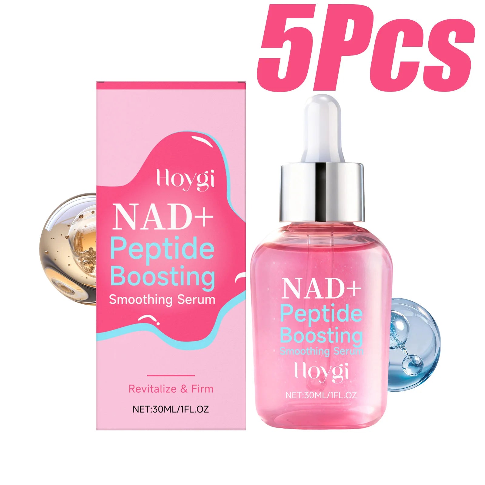 NAD+ Peptide Boosting Smoothing Serum Firming Hydrating Anti-Aging Serum Radiant Glow Face Essence Hyaluronic Acid Brightening Oasis Select 5 x 30ml Boxed