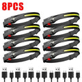 LED Sensor Headlamp USB Rechargeable Led Head Torch Built-in Battery Head Flashlight Outdoor Camping Fishing Headlight Lantern Oasis Select 8 PCS