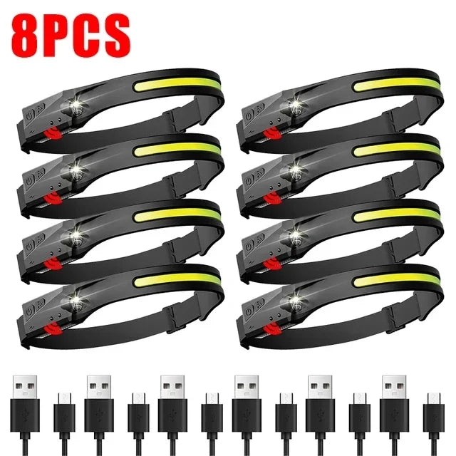 LED Sensor Headlamp USB Rechargeable Led Head Torch Built-in Battery Head Flashlight Outdoor Camping Fishing Headlight Lantern Oasis Select 8 PCS