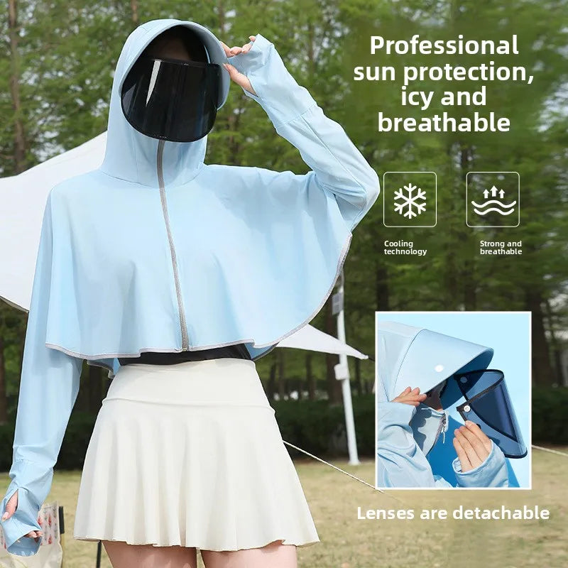 Ice Silk UV Protection Hooded Poncho – Lightweight Cover Up