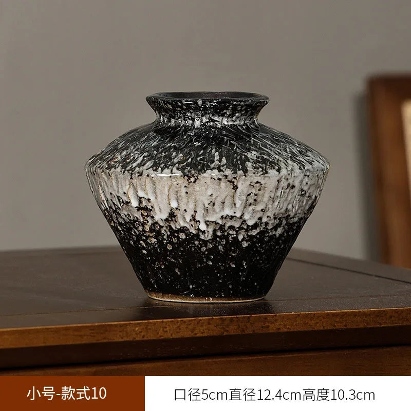 European Style Retro Style Ceramic Vase Living Room Advanced Sense Coarse Clay Pot Simple Dried Flower Arrangement Decoration Oasis Select 12.4cm x 10.3cm 1